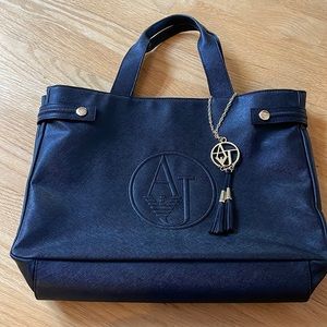 Armani Jeans Black Lined Vinyl Handbag Purse